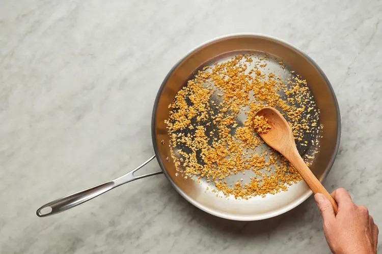 Toasting panko and dicing shallot
